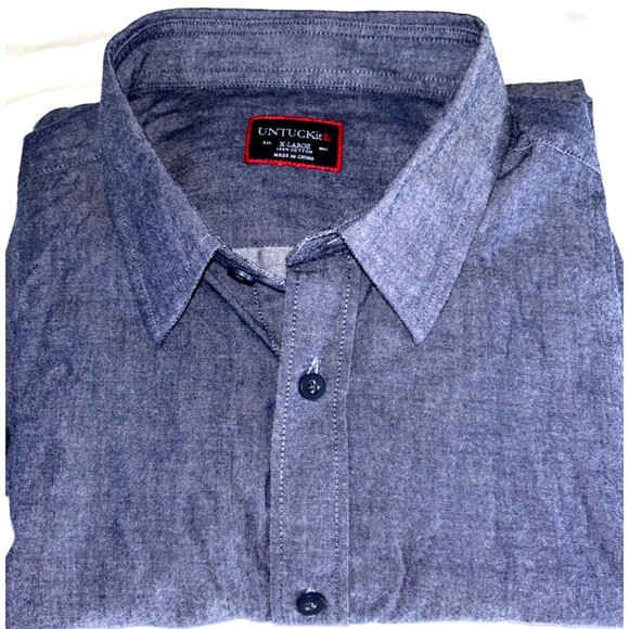 UNTUCKit Shirt Men's XL Blue Long Sleeve Button Up Casual Chambray Cotton Top - Picture 2 of 6